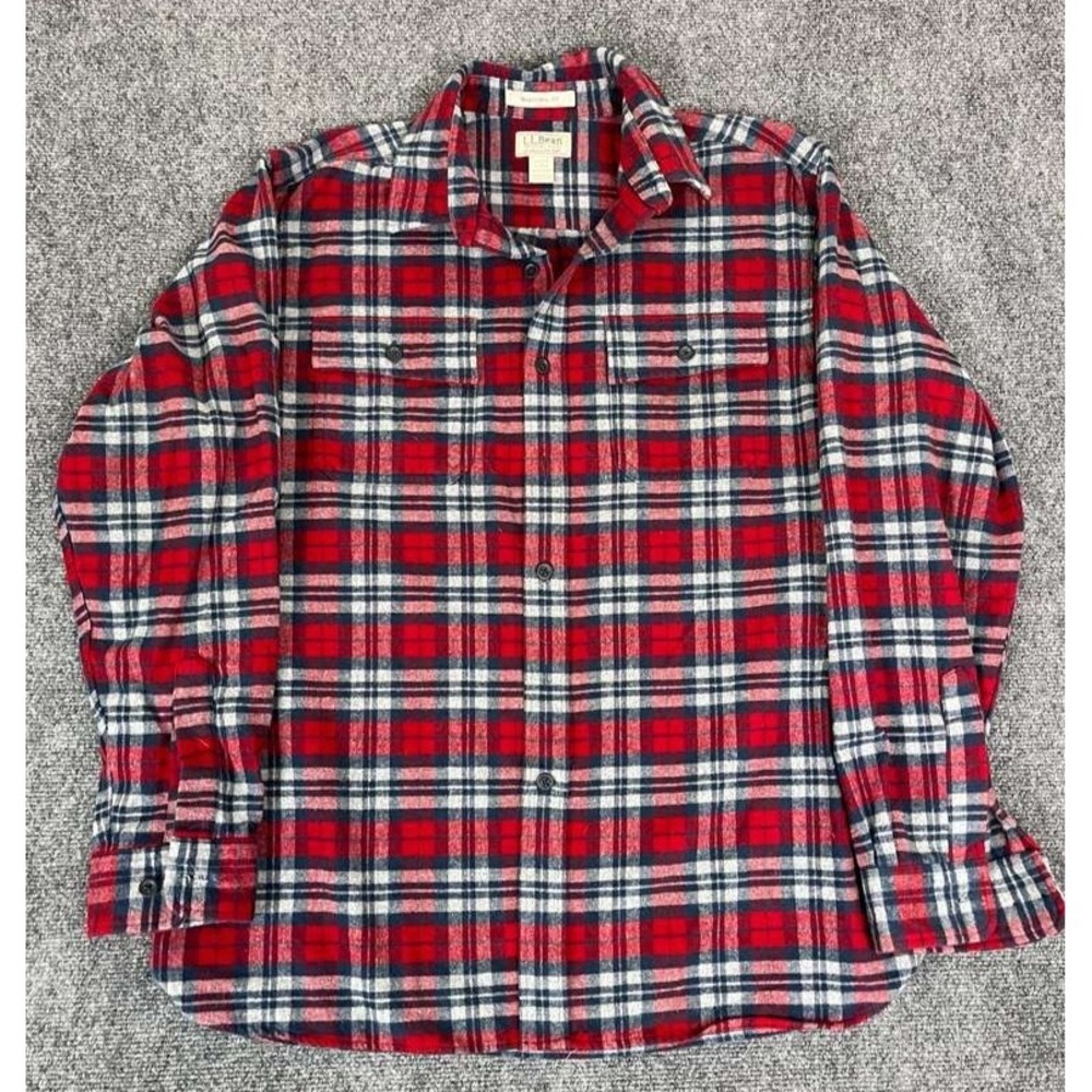 LL Bean Freeport Maine Mens Plaid Chamois Cloth Shirt Long Sleeve Traditional LG